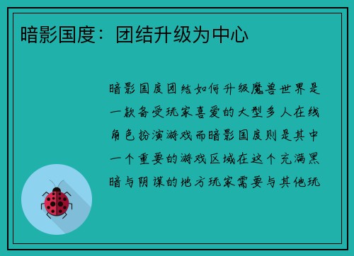 暗影国度：团结升级为中心